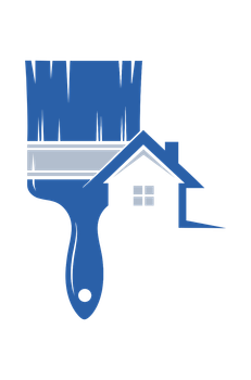 Pinsel und Haus Symbolgrafik für Malerarbeiten und Fassadengestaltung